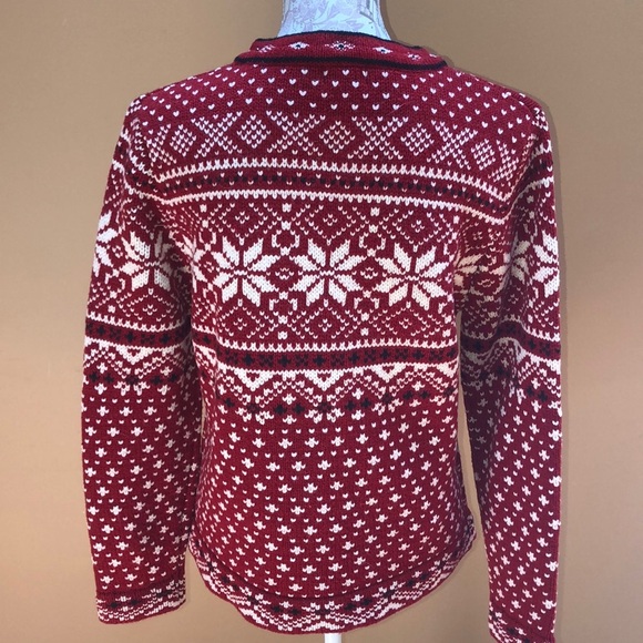 Vintage LL Bean Fair Isle Red Sweater Medium - Picture 4 of 5